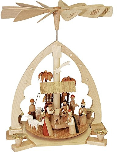 Pyramide de Noël scène de la Nativité, hauteur 40 cm, Erzgebirge originale de Richard Glaesser