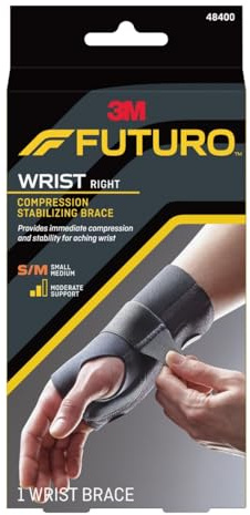 FUTURO Compression Stabilizing Wrist Brace, Right Hand, Small/Medium Size, Provides Support to Injured Wrists, Easy-to-Use Design, Three Straps Provide a Customizable Fit (48400ENR)