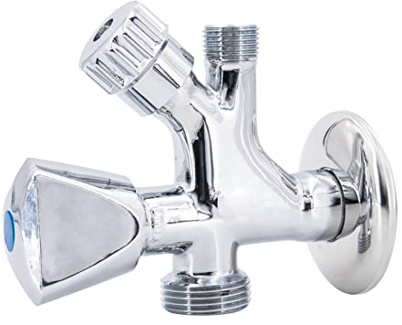 1/2 x 3/4 x 3/8, valvola angolare combinata con rosetta, in ottone cromato, valvola I rubinetto, rubinetto di intercettazione I pieno passaggio I PN 16 I BSP I filettatura esterna I M