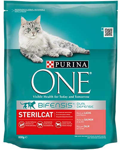 PURINA ONE BIFENSIS Sterilcat Katzentrockenfutter: für kastrierte Katzen, reich an Lachs & Weizen, gesunder Stoffwechsel, 8er Pack (8 x 800 g)