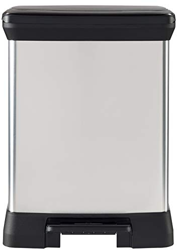 CURVER Decobin - Poubelle rectangulaire à pédale, 30L - Fermeture Douce - Aspect Métal - Pour Cuisine, Bureau, Salle de Bain - 39 x 29 x 50,5 cm - Gris - Recyclé