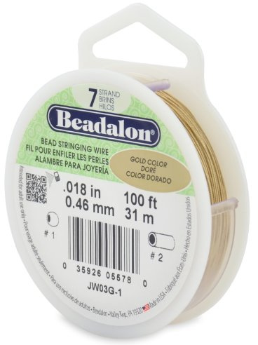 Beadalon 7 Strand Bead Stringing Wire, 0.018 in / 0.46 mm, Gold Color, 100 ft / 31 m