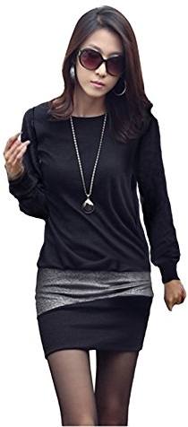 Mississhop 95-31 Damen Minikleid festlich Glitzer Kleid Pulli Tunika Schwarz L