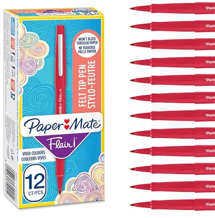 Paper Mate Flair Felt Tip Pens | Medium Point (0.7 mm) Marker Pens | Red Pens | For WritingMarkingDrawing & Sketching | 12 Count