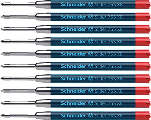 Schneider Slider 755 Kugelschreibermine (ViscoGlide-Technologie, dokumentenecht, XB = Extrabreit) 10er Packung, rot