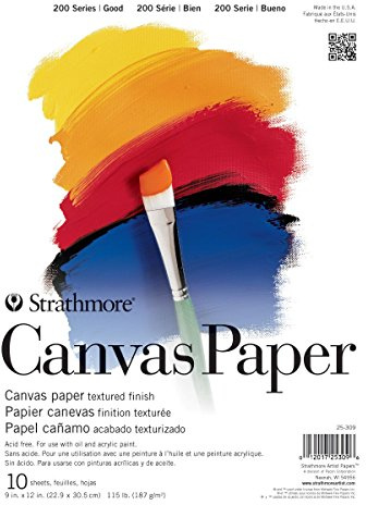Strathmore 200 Series Tape Bound Canvas Paper Pad, 115 lb. Canvas Texture, 9 X 12 inches, White, 10 Sheets (25-309)