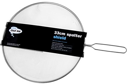 Chef Aid Protecteur AntiÉclaboussures pour Grande Poêle, Diamètre de 33 cm avec Écran en Maille Fine pour Attraper les Éclaboussures d'Huile et de Nourriture, Acier Inoxydable