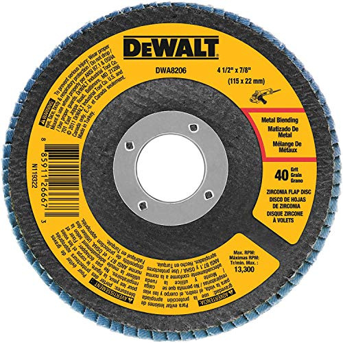 DEWALT DWA8206 40 Grit Zirconia T27 Flap, 4-1/2-Inch X 7/8-Inch