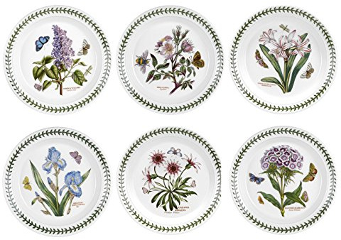 Portmeirion Botanic Garden Plate, Set of 6 - various motifs, Dia.20cm , White