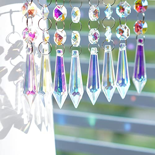 H&D HYALINE & DORA 20pcs 55mm Suncatcher Aurora Chandelier Icicle Crystal Prisms Pendant, Octagon Beads Decor Sun Catchers