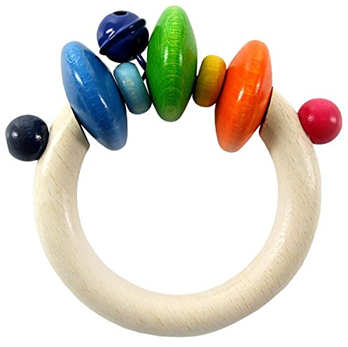 Hess Holzspielzeug 11025 - Ring-Rassel aus Holz mit Glöckchen, Serie Kim, für Babys ab 6 Monaten, handgefertigt, für Greifübungen und fröhlichen Rasselspaß