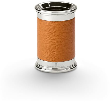 Graf von FABER-CASTELL 118521 - Stiftehalter Epsom Cognac, rund, aus platinierten Metallteilen ummantelt mit Leder