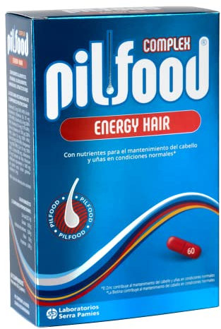 Pilfood Energy Tratamiento Anticaída Intensa de Pelo con Biotina, Zinc y Vitaminas Esenciales - Vitaminas para el Cabello y Tratamiento Anticaida Cabello Mujer y Hombre (60 Compimidos)