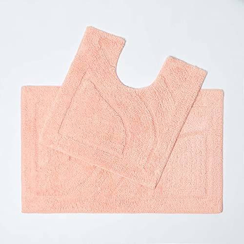 Homescapes 2-TLG. Badematten-Set apricot, Badematte 50x80 cm & WC-Vorleger mit Ausschnitt 50x55 cm, Baumwoll-Badteppiche mit Wende-Design
