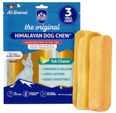 Himalayan Dog Chew Original Yak Cheese Chew, 3 Small Sticks, 1.1 oz, Gluten Free, Healthy Treats, Grain & Lactose Free 100% Natural, Long Lasting for Dogs Under 15 lbs