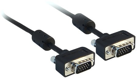 CableWholesale Slim VGA till VGA-kabel SVGA HD15 hane koaxial datorskärmskabel med ferriter, hane till hane dubbelskärmad HD-upplösning 2048P videokabel, 25 fot, svart smal VGA-kabel