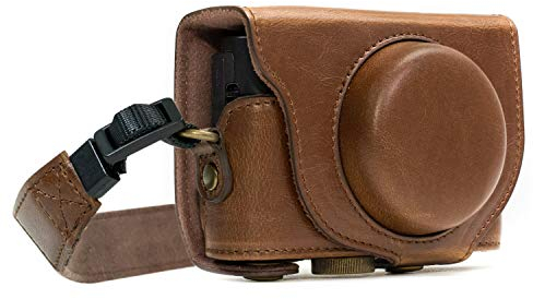 MegaGear MG284 Sony Cyber-shot DSC-RX100 VI, DSC-RX100 V, DSC-RX100 IV, DSC-RX100 III Ever Ready Leder Kameratasche mit Trageriemen - Dunkelbraun