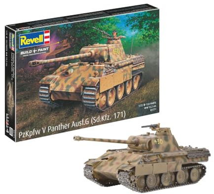 Revell Modellbyggsats pansarvagn 1:72 – PzKpfw V PANTHER utgåva G (Sd. Bil. 171) i skala 1:72, nivå 4, originaltrogen kopia med många detaljer, 03171