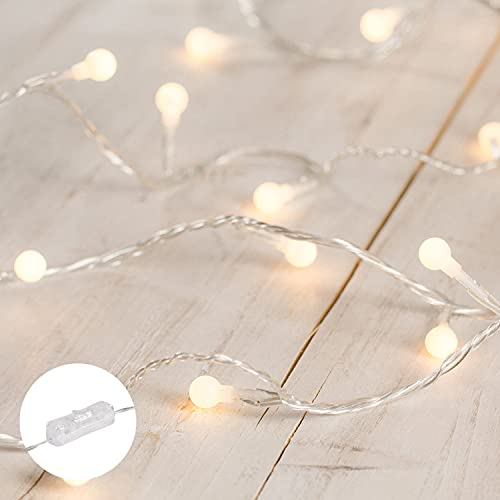 Lights4fun Filo di 40 lampadine LED a luce bianca calda a forma di bacca con Interruttore per Interni