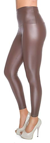 FUTURO FASHION Sexig blank våt look och matt full längd leggings hög midja latex konstläder LTPNL, Cappuccino, 36 SE