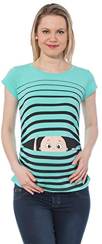 M.M.C. Mammaskjorta kortärmad dam med Guck-Guck-motiv – mammamode T-shirt för graviditeten, rynkfri från 95 % bomull, S till XL, Mint, S