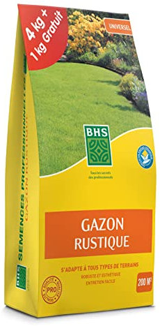 BHS Gazon Rustique Et Engrais - 5 kg - Soit 200 m² - Semences Enrichies en Engrais Organique pour Une Implantation Rapide Et Homogène GRUP4