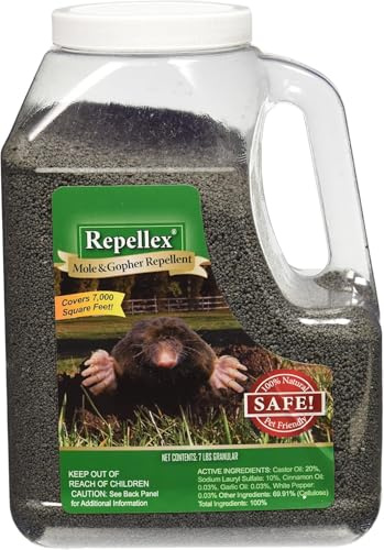 Repellex Mole and Gopher Repellent Granules, 7 lb Ready-to-Use Outdoor Lawn & Garden Protection, Powerful Vole Killer & Long-Lasting Mole Repellent, People & Pet Safe