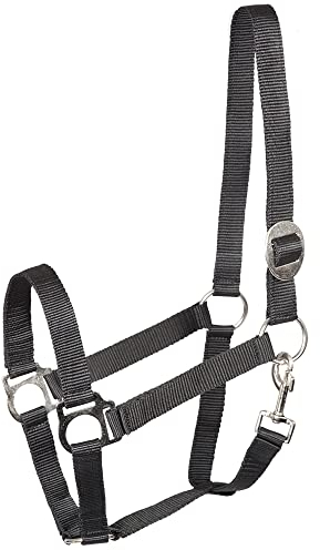 PFIFF 101668 Kunststoffhalfter, Halfter aus Kunststoff, stufenlose Verstellmöglichkeit am Genickstück, gute strapazierfähige Qualität, Schwarz, Full