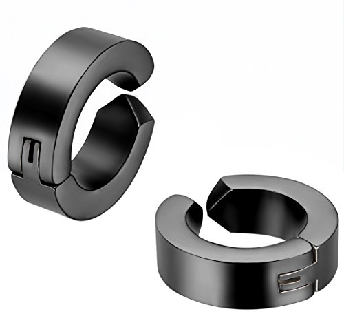 JewelryWe Schmuck 2x Creolen Edelstahl ohne Loch Fake Ohrstecker Ohrclips Klappcreolen Huggie 4mm Schwarz