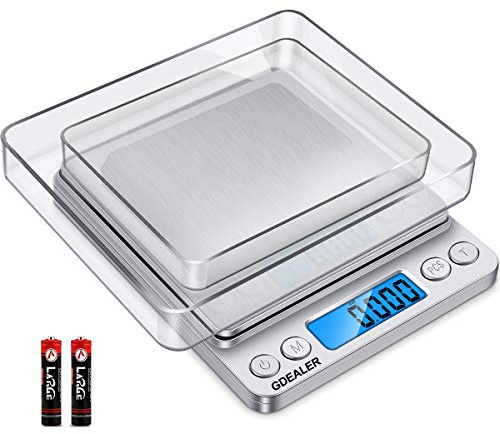 GDEALER Food Scale, 0.001oz/0.01g Precise Digital Kitchen Scale Gram Scales Weight Food Coffee Scale Digital Scales for Cooking Baking Stainless Steel Back-lit LCD Display Pocket Small Scale, Silver