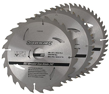Silverline 749249 Jeu de 3 lames de scie circulaire TCT 200 mm