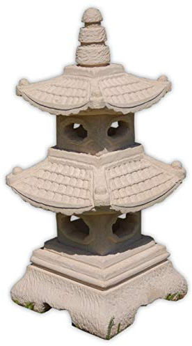 Wilai Steinfigur 2-stöckige Pagode Japanhaus Sandstein Gartendeko Figur Steinlaterne 35 cm hoch