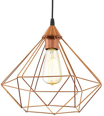 Eglo Lampada a sospensione Tarbes, Lampada sospesa vintage a 1 luce in stile retrò, acciaio, plastica, rame, nero, E27, Ø 32,5 cm