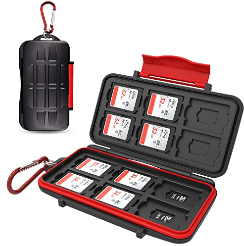 Kiorafoto Étui pour cartes mémoire 12 + 12 cartes TF Micro SD, étanche et résistant aux chocs, mousqueton