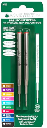 Monteverde Medium Point Ballpoint Soft Roll Refill for Montblanc Pens - Red (Pack of 2)
