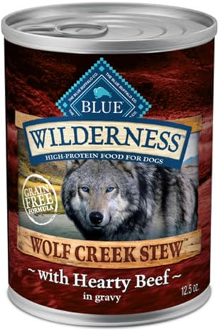 Blue Buffalo Wilderness Wolf Creek Stew Wet Dog Food, High-Protein & Grain-Free, Made with Natural Ingredients, Hearty Beef in Gravy, 12.5-oz. Cans (12 Count)