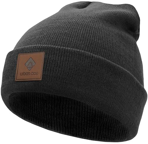 urban ace | Beanie, Mütze, Haube | dichter Stoff, doppellagig | mit Patch | Damen, Herren | Frühling Herbst Winter | weich & hochwertig (Charcoal)