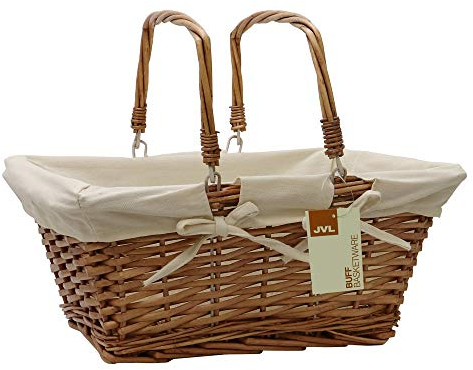 JVL Buff Split Willow Shopping Storage Basket with Cream Lining