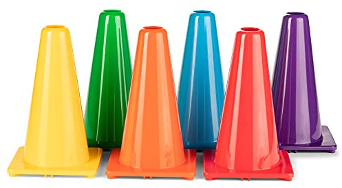 Champion Sports 9 High Visibility Flexible Vinyl Cone (Set of 6) for Athletics, Practices and Social Events, Assorted Colors