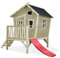 EXIT Toys Crooky 300 Holzspielhaus für Draußen - Mit Rutsche - Gartenhaus aus Holz für Kinder mit wasserdichtem Dach - Einfache Montage - 100% FSC Zedernholz - 269x184x227cm - Graubeige