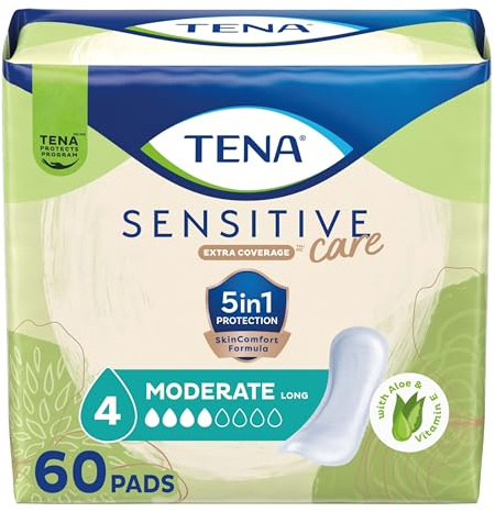 TENA Sensitive Care Incontinence Pads Moderate Absorbency Long Length, 60 Count