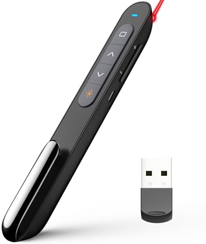 Norwii N76 Rechargeable Presentation clicker with Pointer, Long Range Presentation Remote, Wireless Presenter for PowerPoint Presentations, Slide Control (Black with Red Light)