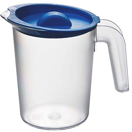 Roltex Petit pichet transparent dépoli et couvercle bleu en plastique 500 ml