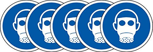 ISO Safety Label Sign - International Wear Respiratory Protection Symbol - Self Adhesive Sticker 50mm Diameter (Pack of 5 Stickers)