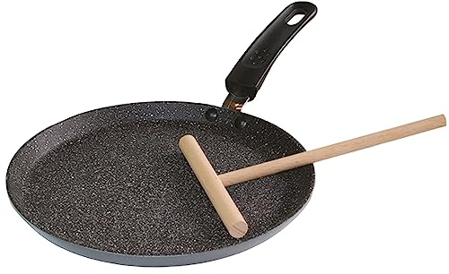 STONELINE Crepe Pfanne Induktion 25 cm, Omelettpfanne beschichtet mit echten Steinpartikeln, Pfannkuchen Pancake Pfanne Antihaft, Fettfrei Braten, Alle Herdarten, Grau Genietet