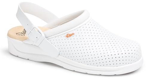 DIAN - Pisa cinghia, zoccolo anatomico salute e ospitalità, zoccolo sanitario unisex, tomaia perforata traspirante e imbottitura antigraffio, antiscivolo e antibatterico., Bianco Pisa Cinturino, 36 EU