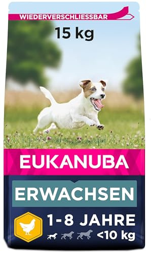 Eukanuba Hundefutter mit frischem Huhn für kleine Rassen, Premium Trockenfutter für ausgewachsene Hunde, 15 kg