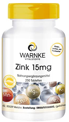 Zink 15 mg - 250 Tabletten für 250 Tage, organische Form als Zinkgluconat, Spurenelement, vegan | Warnke Vitalstoffe - Deutsche Apothekenqualität