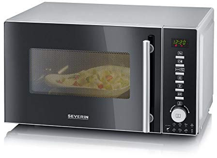 SEVERIN Four Micro-ondes Gril, Chaleur tournante 1 350W, 20L, 10 niveaux de puissance, Affichage numérique, Noir/Inox, MW 7865