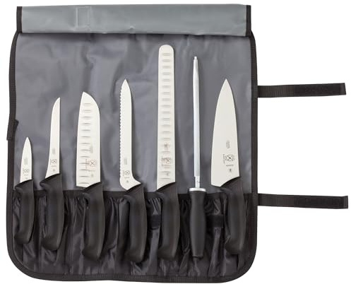 Mercer Culinary Millennia 8-Piece Knife Roll Set, Black Handles